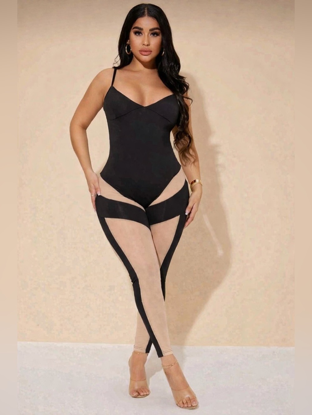 Fashion Nova Black & Nude Contrast Shapewear Bodysuit